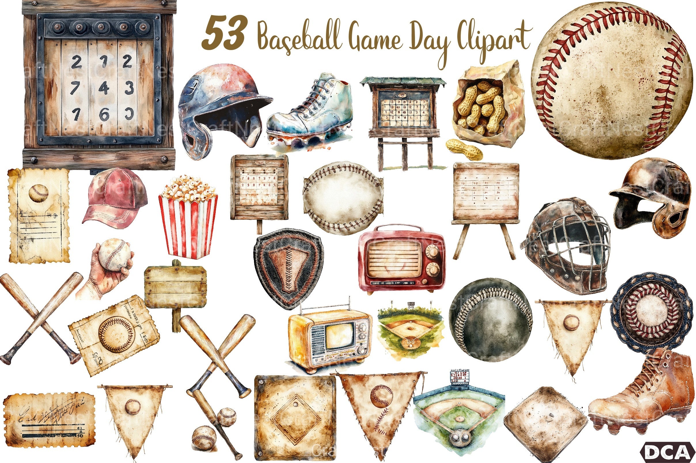 Vintage Baseball Game Day Clipart Bundle 88 - CraftNest - Digital Crafting and Art
