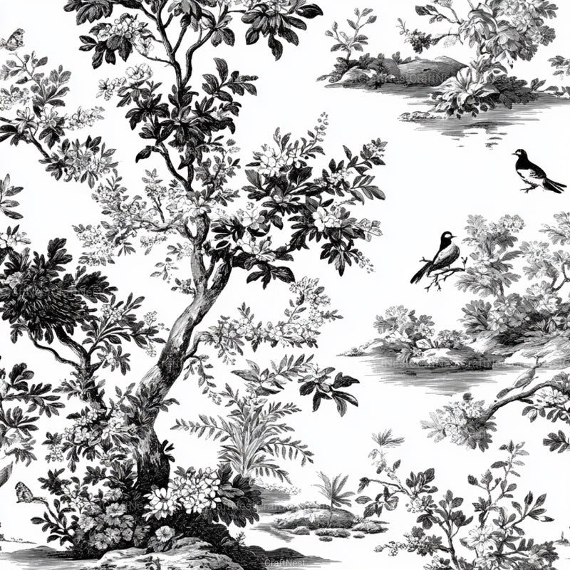 Black White Spring Toile De Jouy Pattern Clipart Bundle - CraftNest - Digital Crafting and Art
