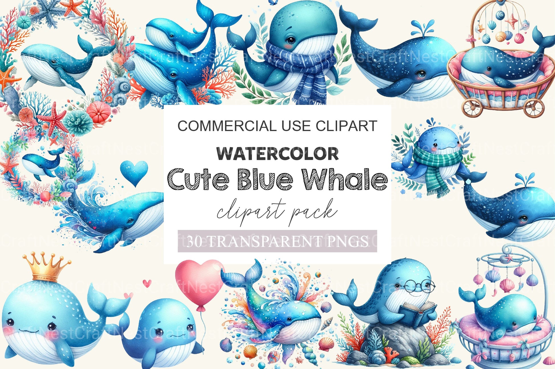 Whale Blue Whale Clipart Bundle 2 - CraftNest - Digital Crafting and Art