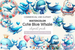 Whale Blue Whale Clipart Bundle 2 - CraftNest - Digital Crafting and Art