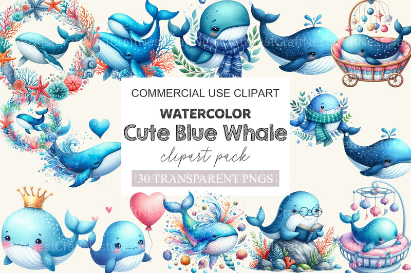 Whale Blue Whale Clipart Bundle 2 - CraftNest - Digital Crafting and Art