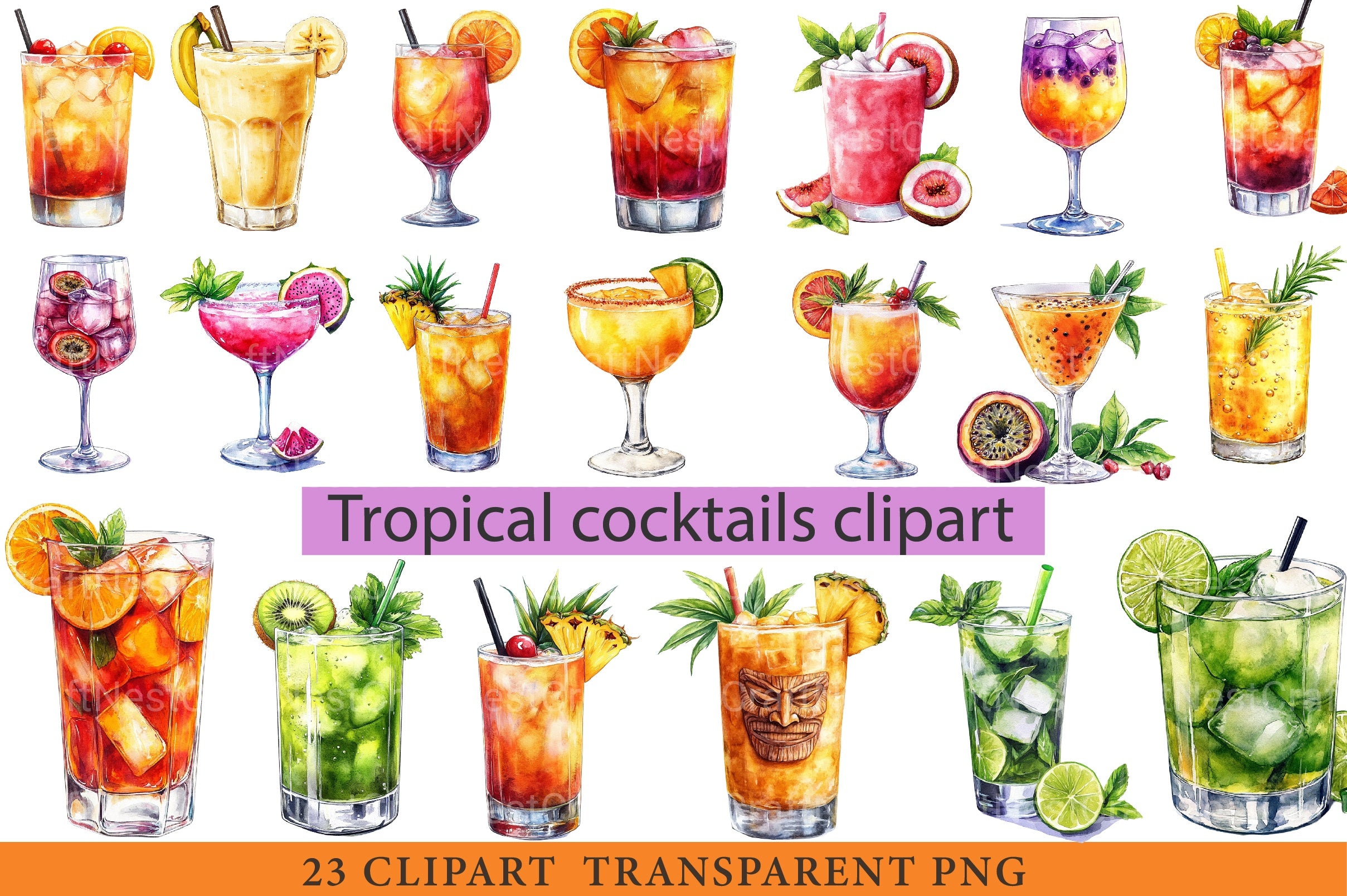 Tropical Cocktails Clipart Bundle - CraftNest - Digital Crafting and Art
