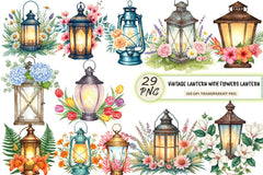 Vintage Lantern With Flowers Clipart Bundle - CraftNest - Digital Crafting and Art