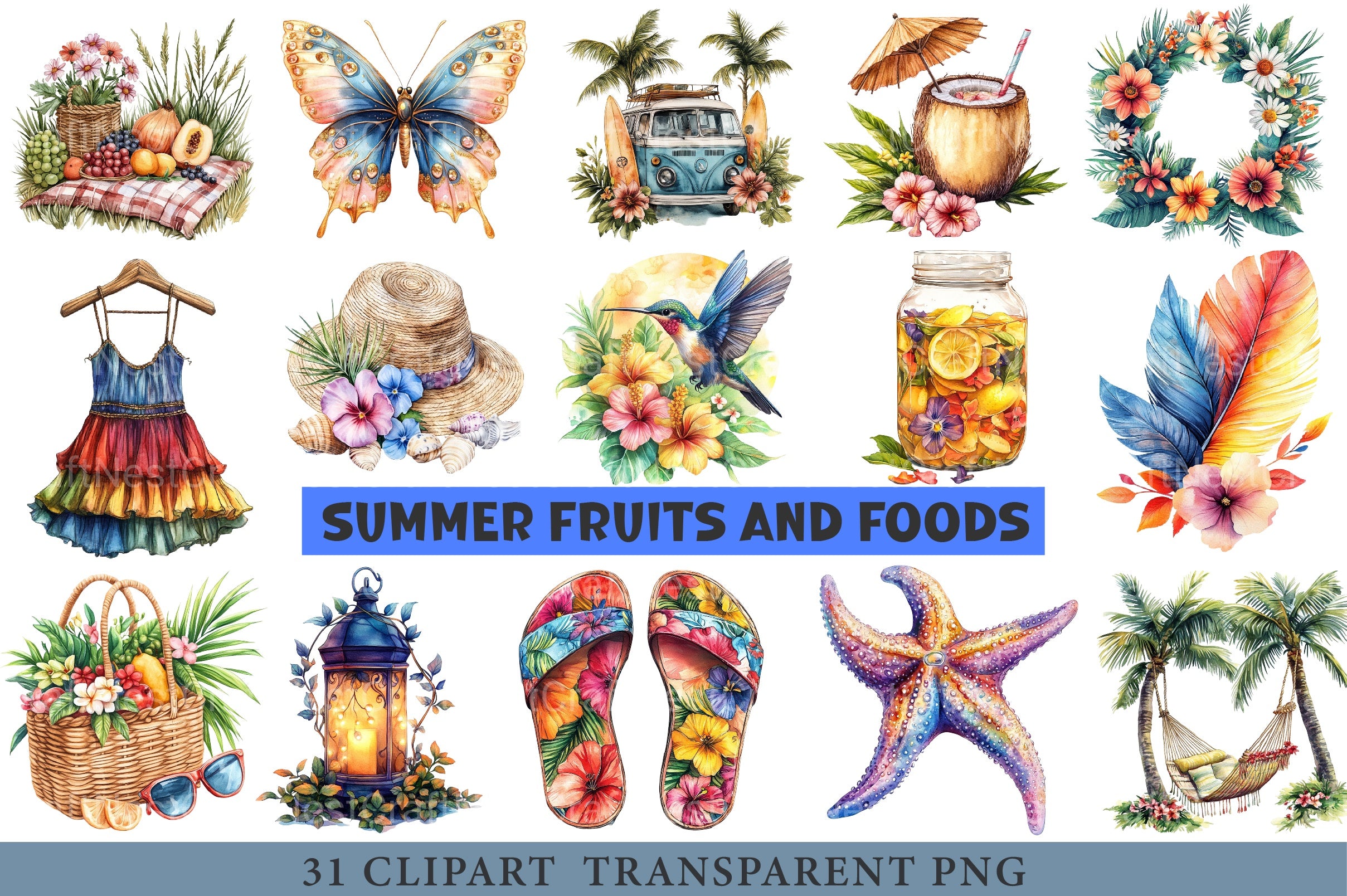 Boho Summer Clipart Bundle - CraftNest - Digital Crafting and Art