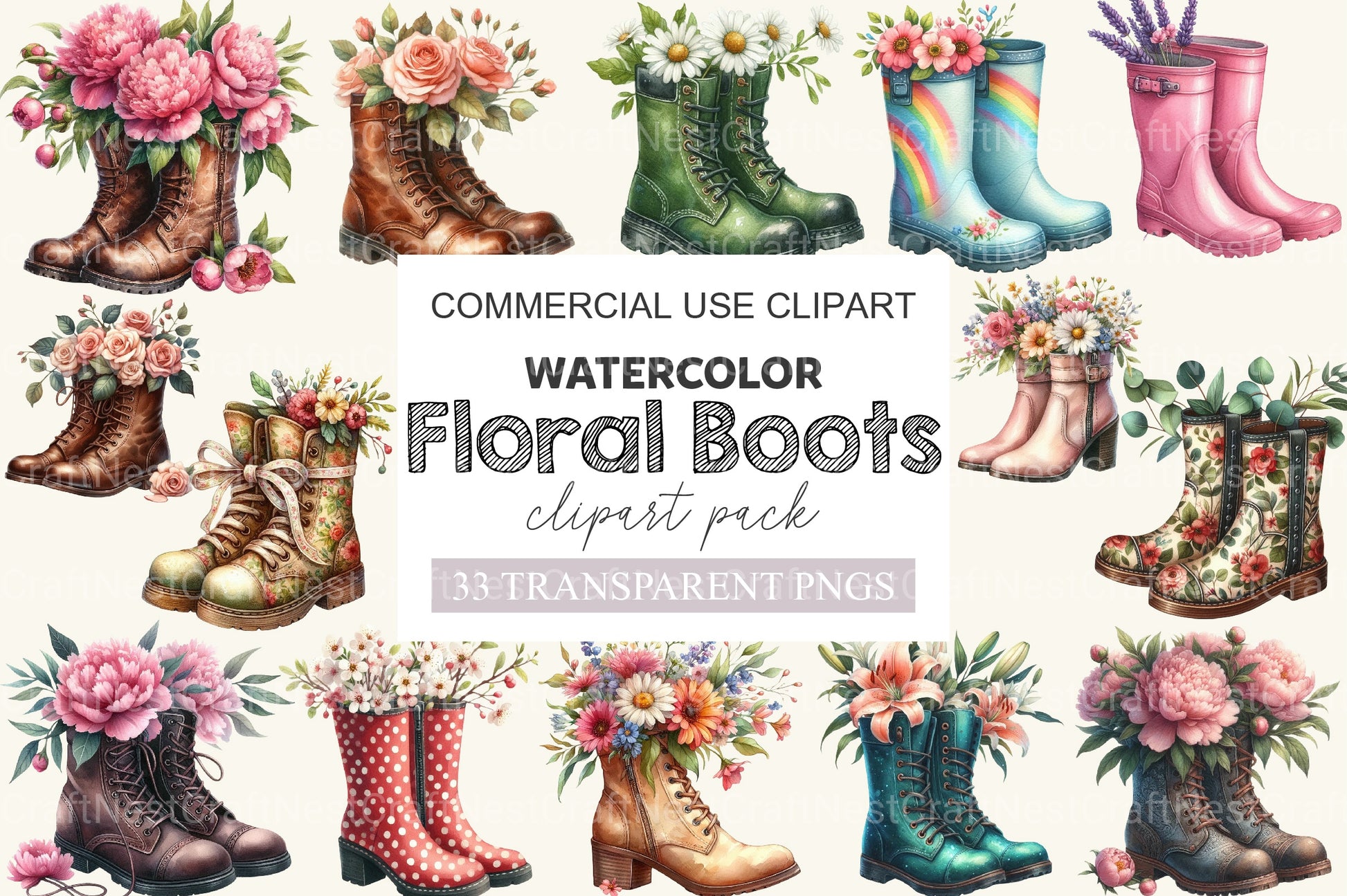 Floral Boots Clipart Bundle - CraftNest - Digital Crafting and Art