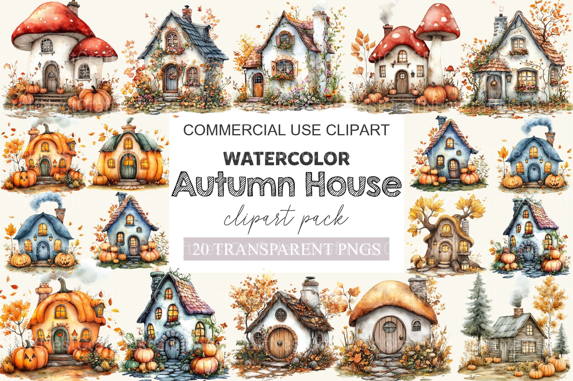 Whimsical Autumn House Clipart Bundle - CraftNest - Digital Crafting and Art