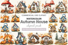 Whimsical Autumn House Clipart Bundle - CraftNest - Digital Crafting and Art
