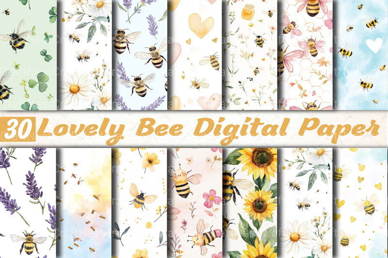 Lovely Bee Digital Paper - CraftNest - Digital Crafting and Art