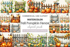 Fall Pumpkin Fence Clipart Bundle - CraftNest - Digital Crafting and Art