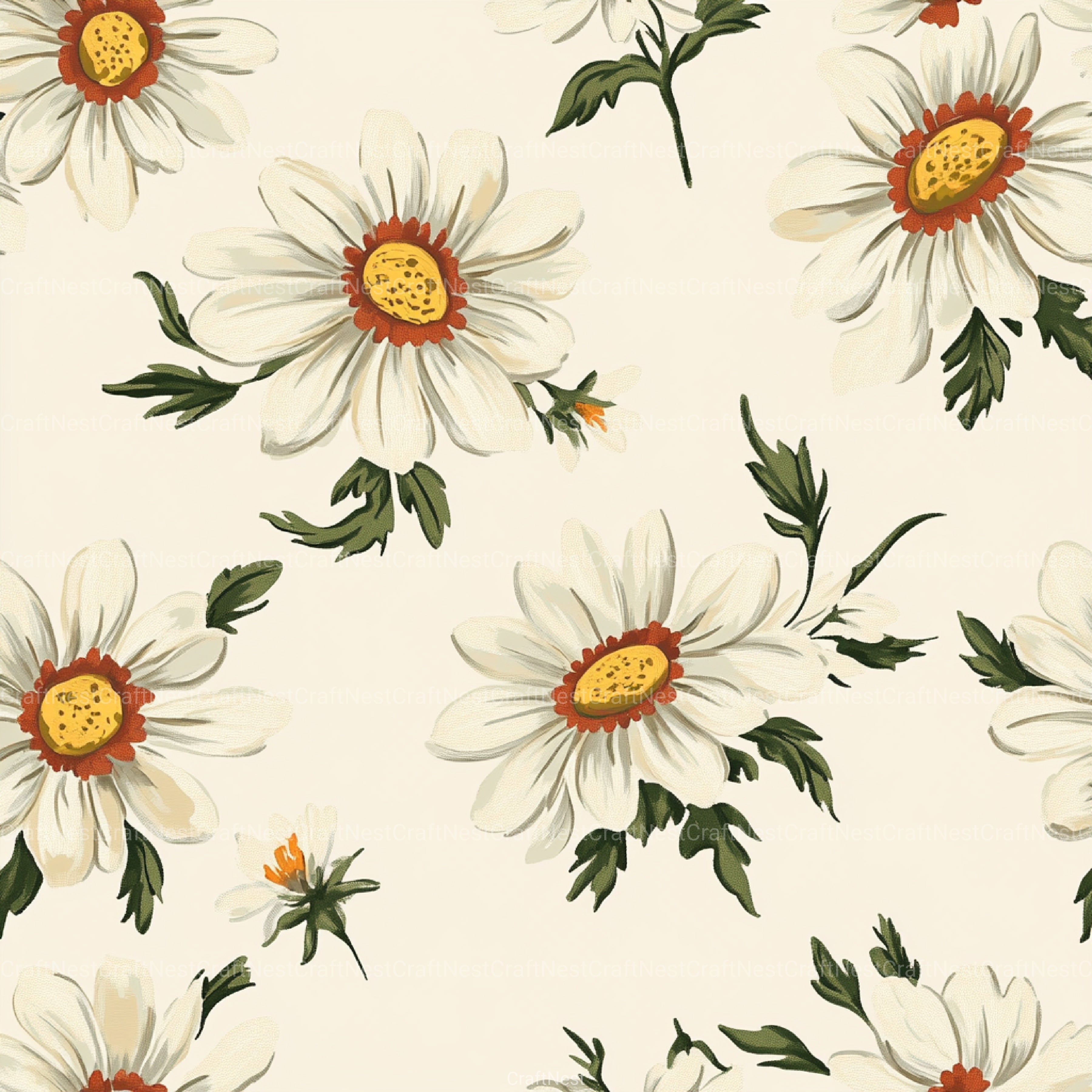 Vintage Cottagecore Daisy Flower Pattern Clipart Bundle 7 - CraftNest - Digital Crafting and Art