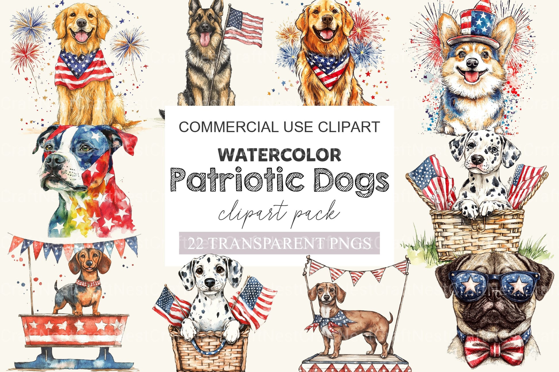 Patriotic Dogs 4th Of July Clipart Bundle - CraftNest - Digital Crafting and Art