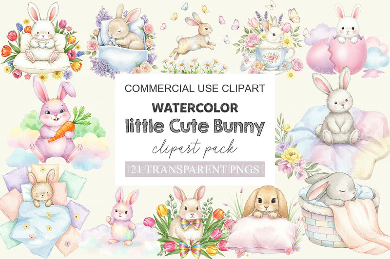 Little Cute Bunny Clipart Bundle - CraftNest - Digital Crafting and Art