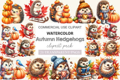 Cute Cartoon Autumn Hedgehogs Clipart Bundle - CraftNest - Digital Crafting and Art