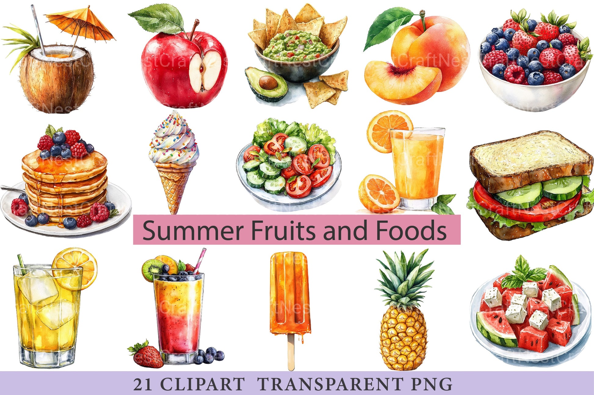 Summer Fruits And Foods Clipart Bundle - CraftNest - Digital Crafting and Art