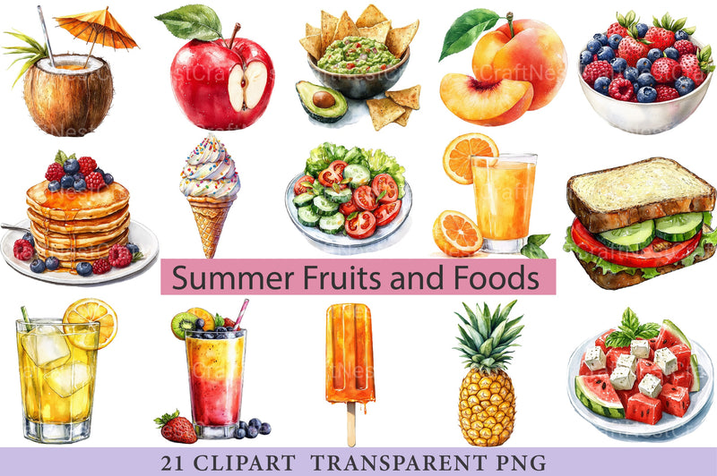 Summer Fruits And Foods Clipart Bundle - CraftNest - Digital Crafting and Art