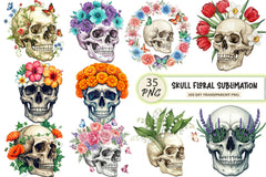 Skull Floral Sublimation Clipart Bundle - CraftNest - Digital Crafting and Art