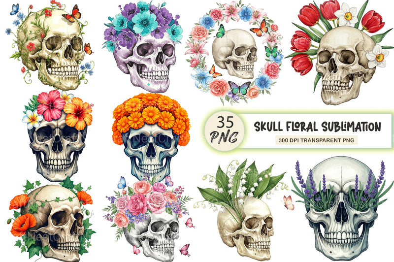 Skull Floral Sublimation Clipart Bundle - CraftNest - Digital Crafting and Art