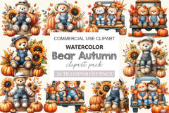 Bear Autumn Clipart Bundle - CraftNest - Digital Crafting and Art