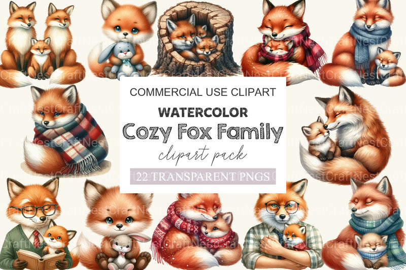 Cozy Fox Family Clipart Bundle 2 - CraftNest - Digital Crafting and Art
