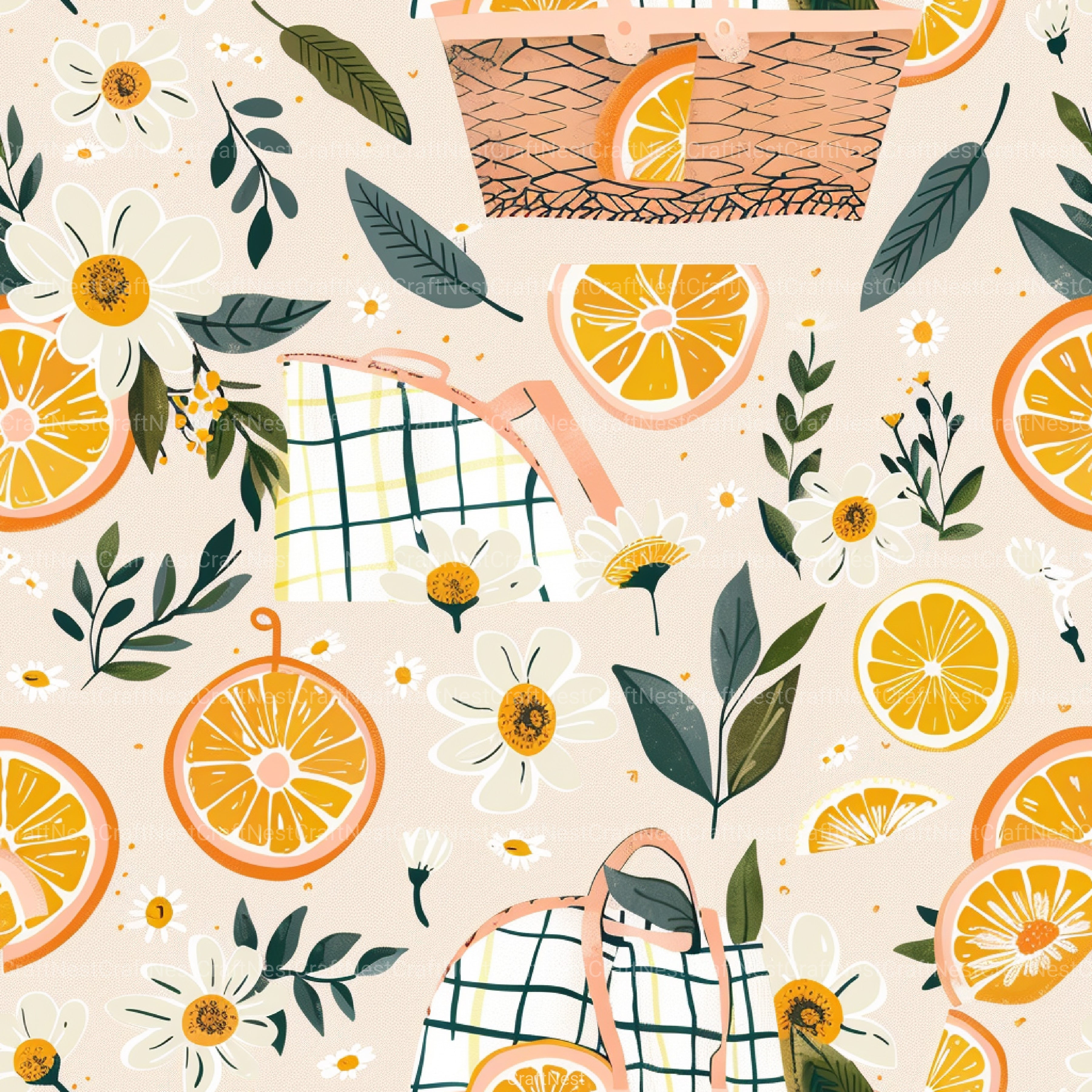 Picnic Time Whimsy Summer Pattern Clipart Bundle - CraftNest - Digital Crafting and Art