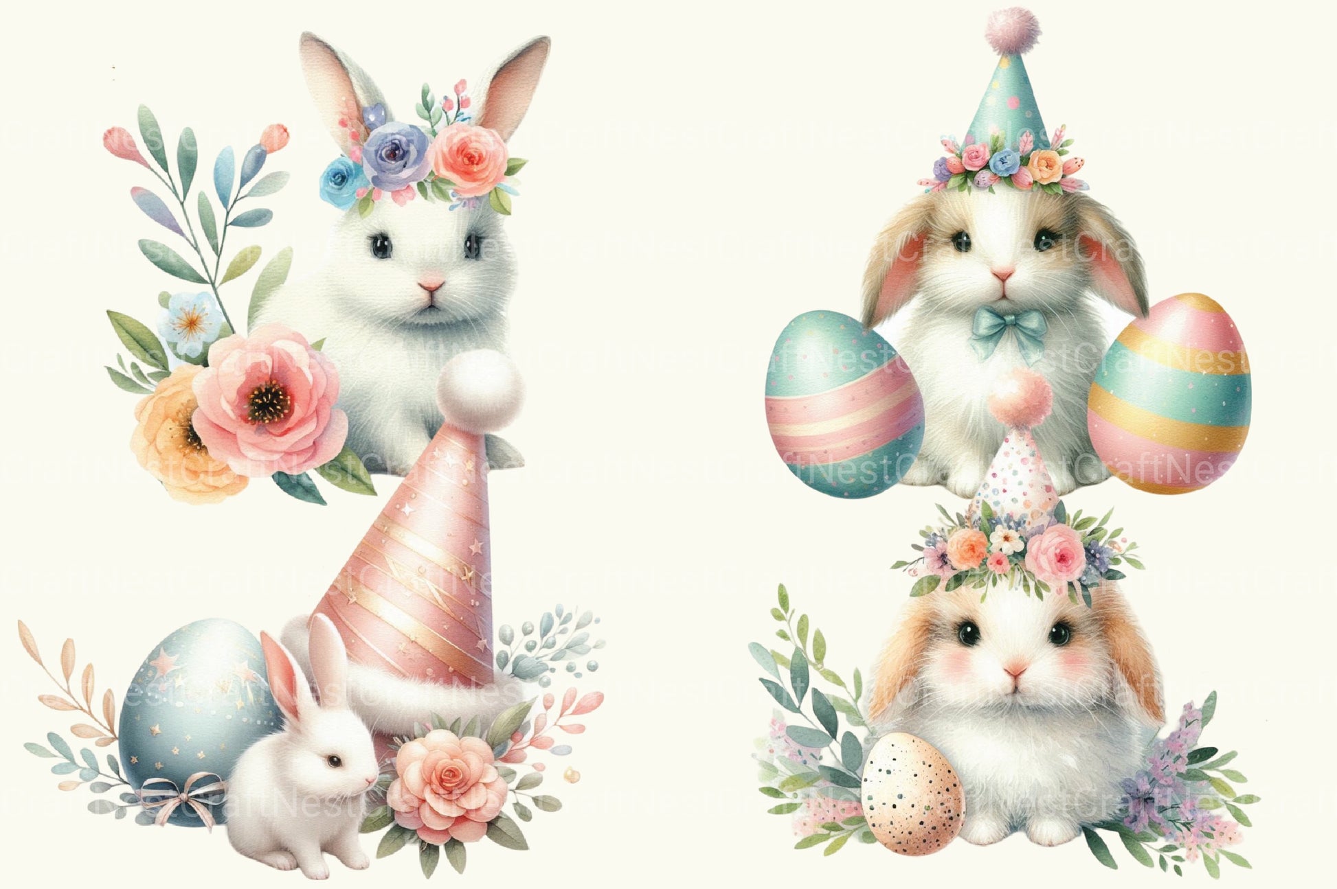 Easter Birthday Bunny Egg Clipart Bundle - CraftNest - Digital Crafting and Art