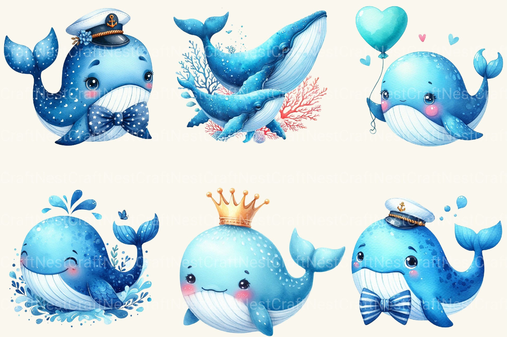 Whale Blue Whale Clipart Bundle 2 - CraftNest - Digital Crafting and Art
