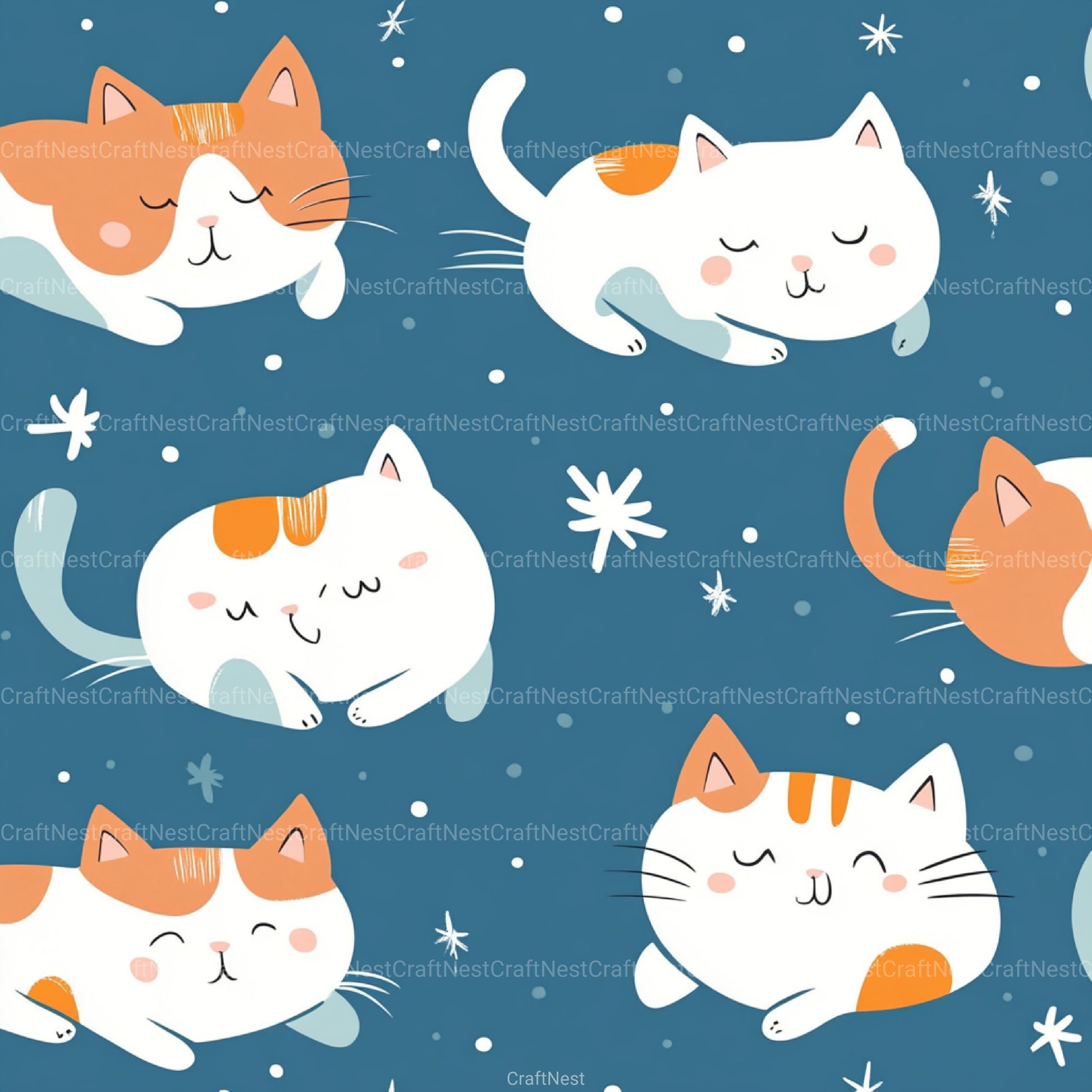 Seamless Kawaii Cute Cats Pattern Digital Paper - CraftNest - Digital Crafting and Art
