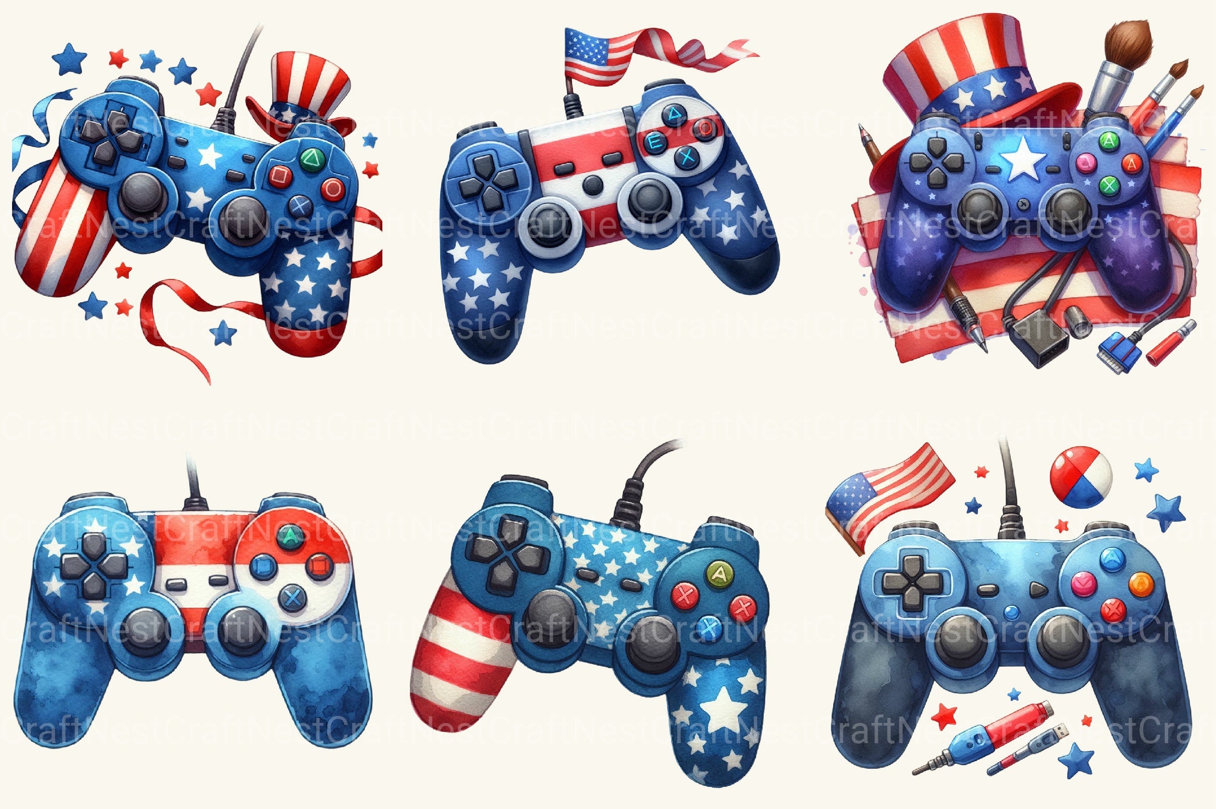 Game Pad Controller 4th Of July Clipart Bundle - CraftNest - Digital Crafting and Art