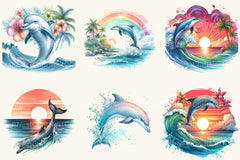 Tropical Dolphins Clipart Bundle - CraftNest - Digital Crafting and Art