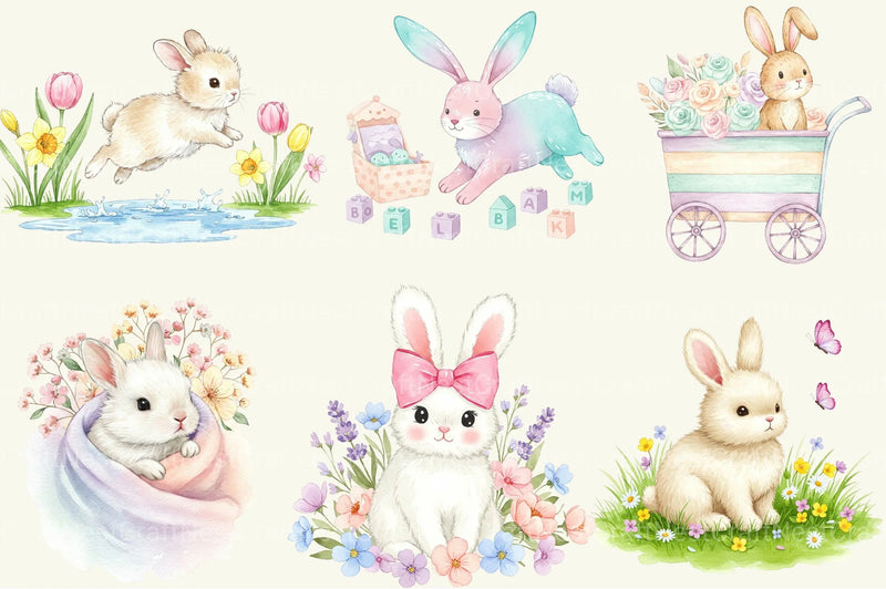 Little Cute Bunny Clipart Bundle - CraftNest - Digital Crafting and Art