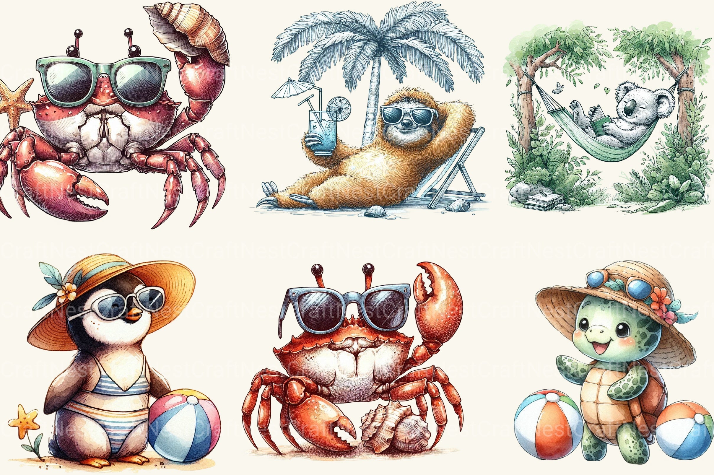 Summer Animals Clipart Bundle 3 - CraftNest - Digital Crafting and Art