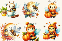 Cute Cartoon Autumn Bees Clipart Bundle - CraftNest - Digital Crafting and Art