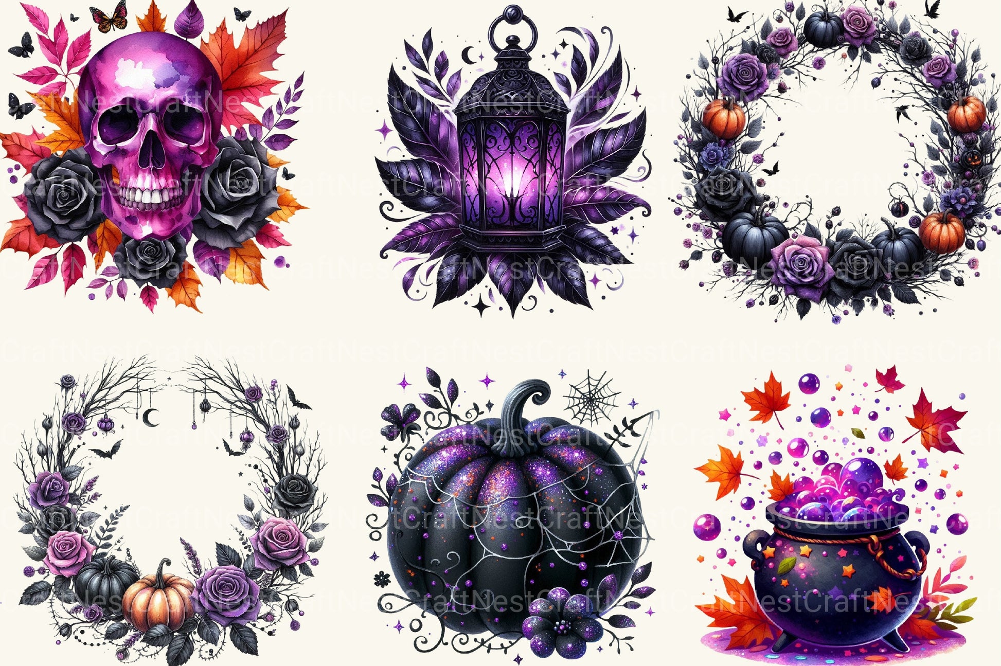 Black & Purple Gothic Autumn Clipart Bundle - CraftNest - Digital Crafting and Art