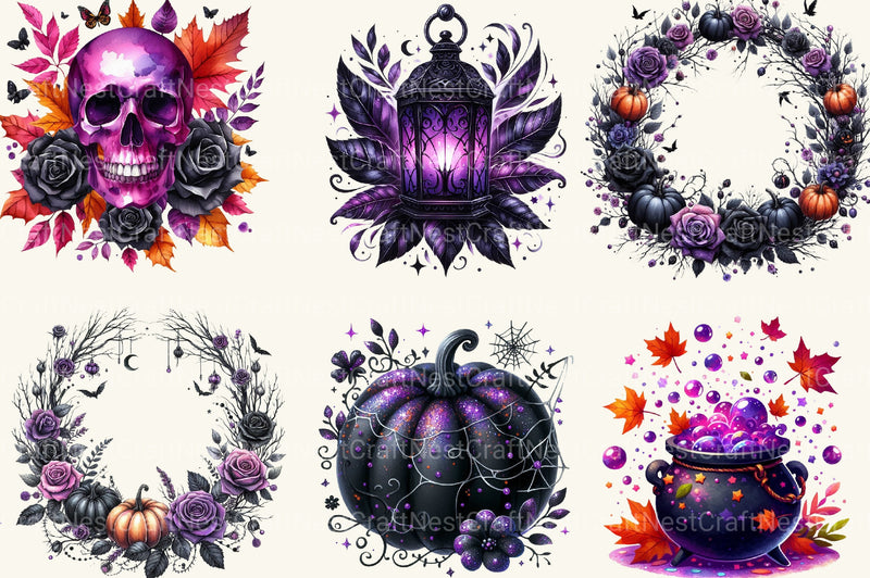 Black & Purple Gothic Autumn Clipart Bundle - CraftNest - Digital Crafting and Art