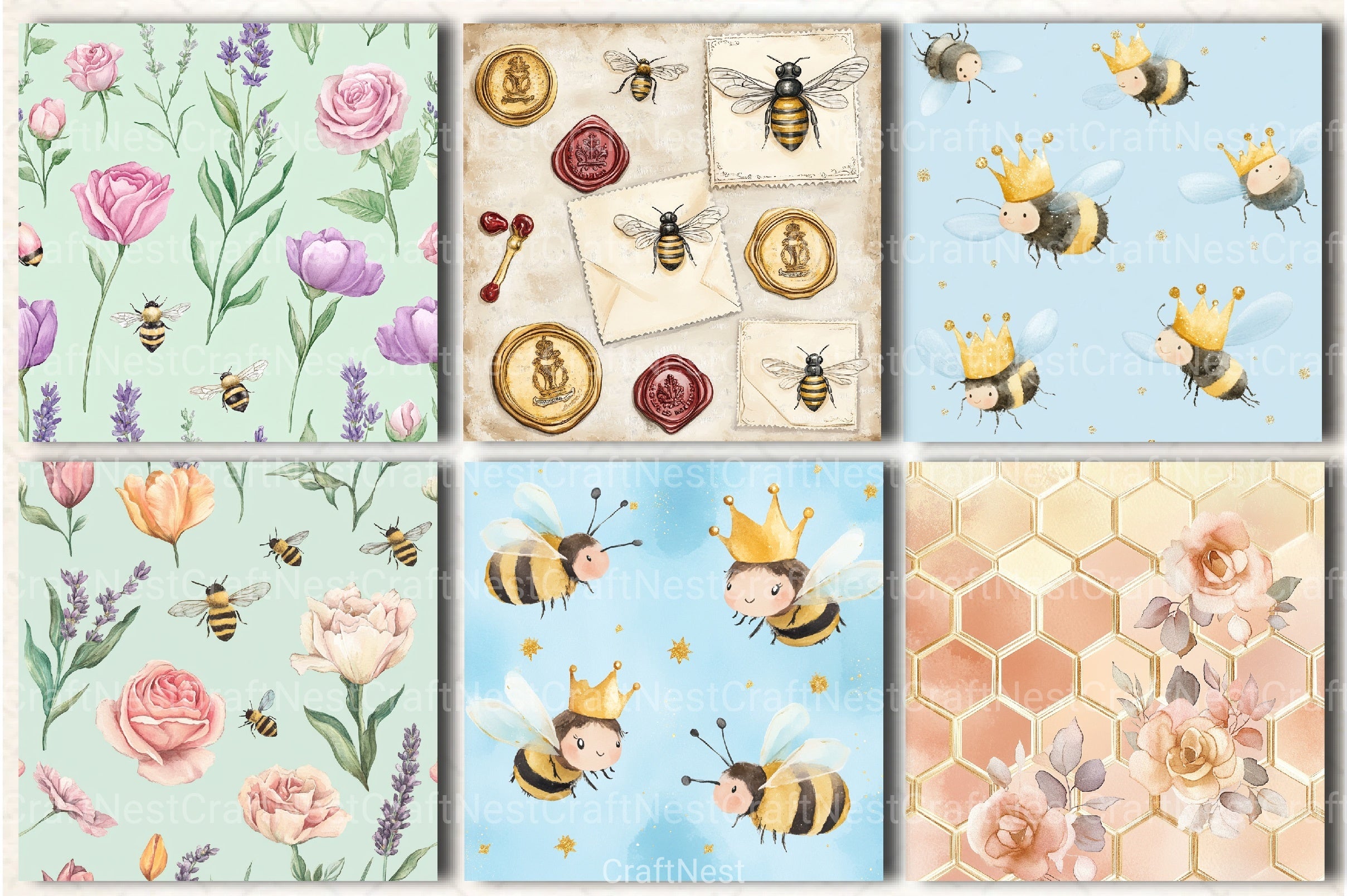 Princess Bee Digital Paper - CraftNest - Digital Crafting and Art