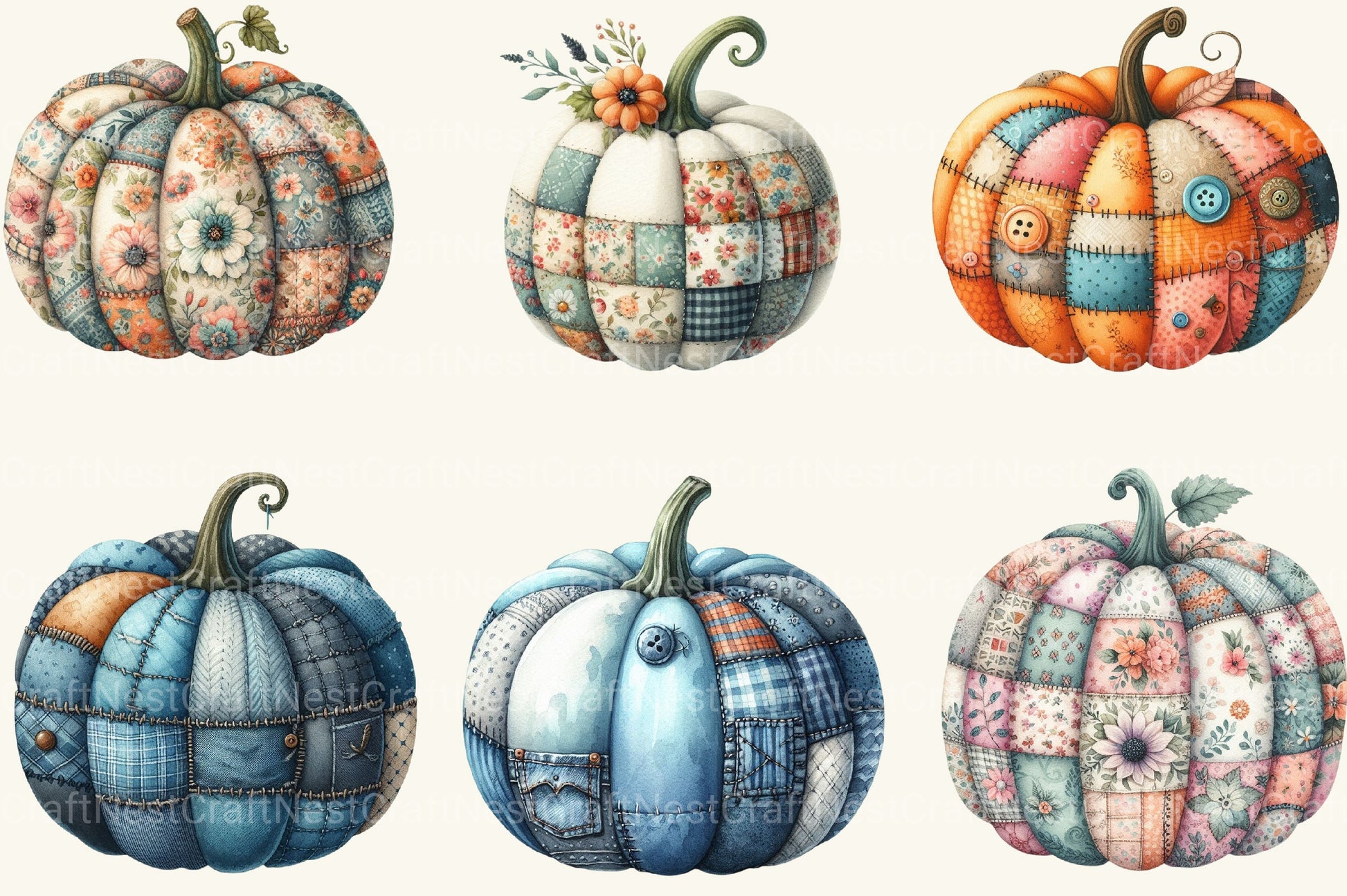 Autumn Patchwork Pumpkin Clipart Bundle 2 - CraftNest - Digital Crafting and Art