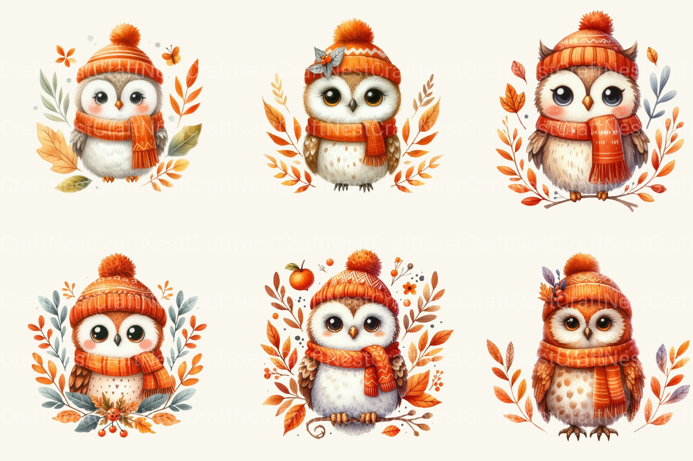 Cute Owl Autumn Clipart Bundle - CraftNest - Digital Crafting and Art