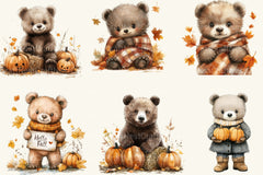 Cute Cartoon Autumn Bears Clipart Bundle - CraftNest - Digital Crafting and Art