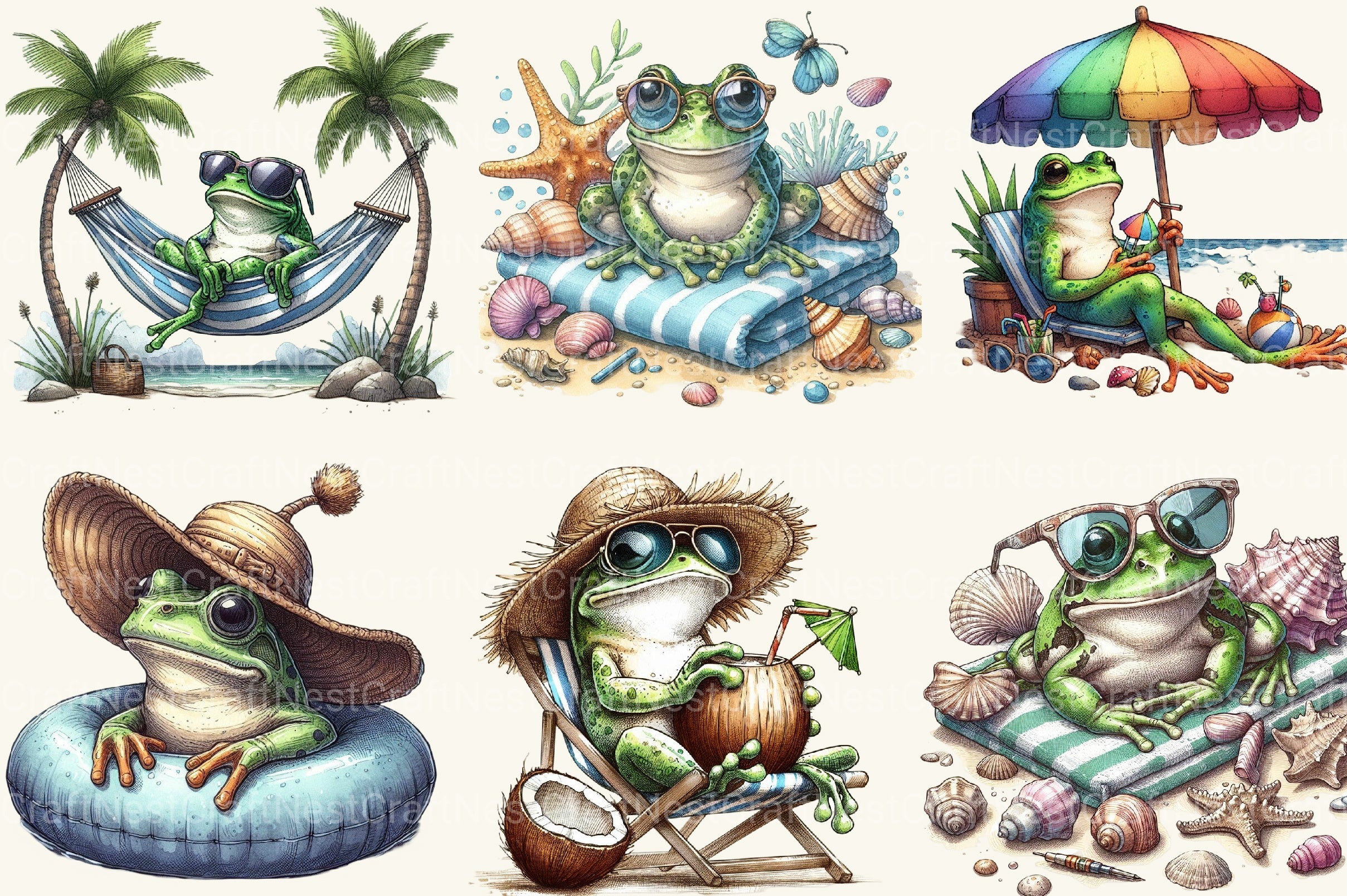 Frog Enjoying Summer Holiday Clipart Bundle - CraftNest - Digital Crafting and Art