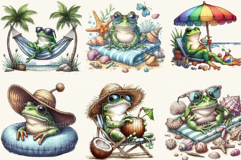 Frog Enjoying Summer Holiday Clipart Bundle - CraftNest - Digital Crafting and Art