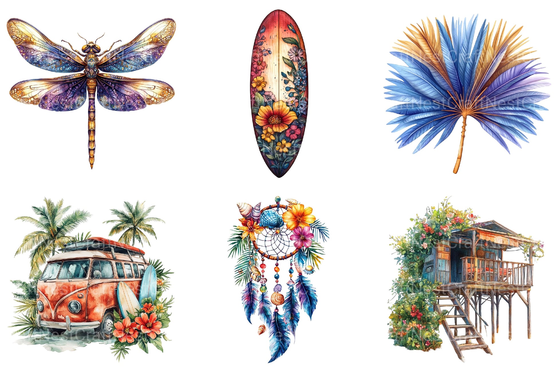 Boho Summer Clipart Bundle - CraftNest - Digital Crafting and Art