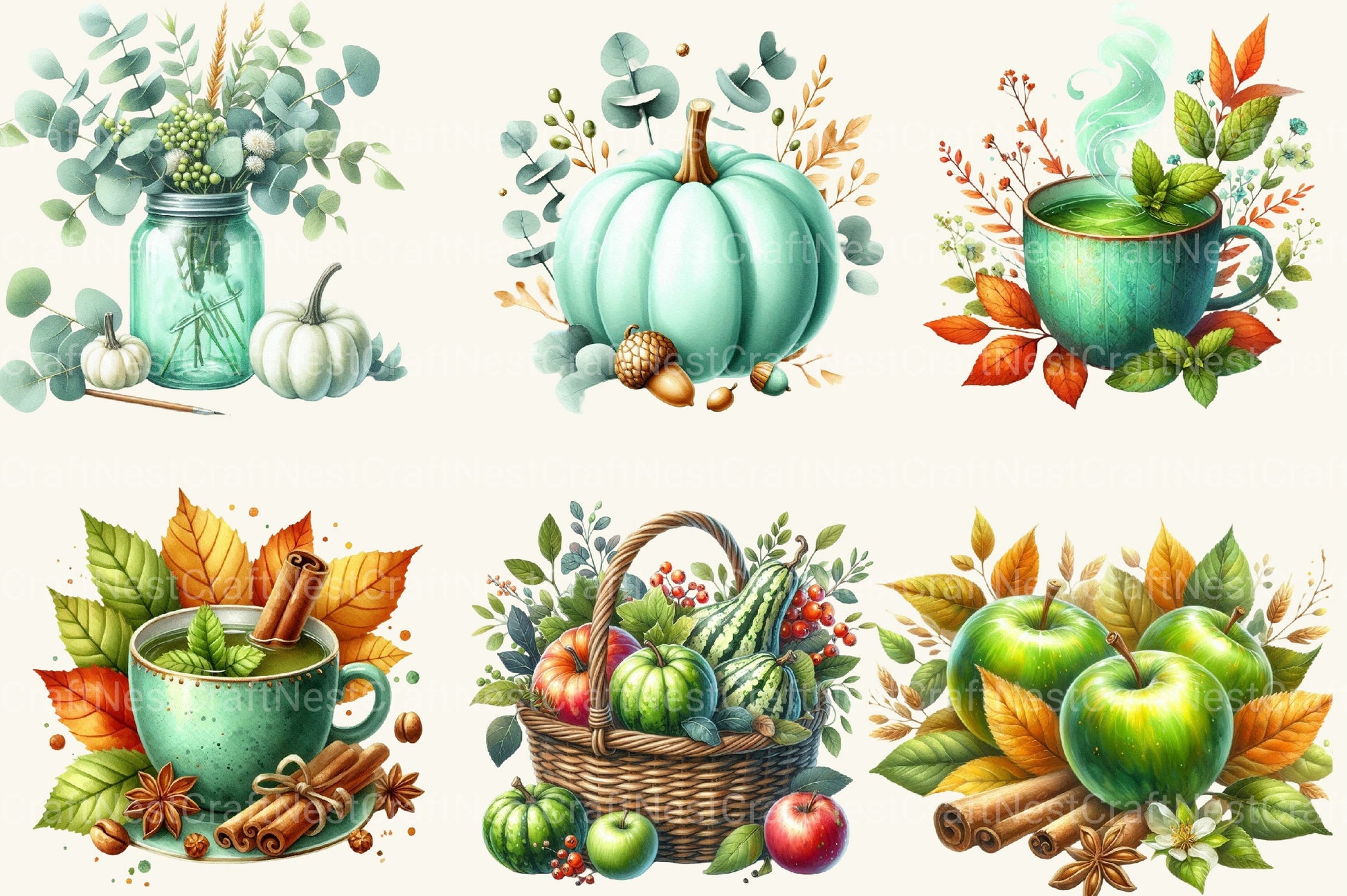 Mint Fresh Green Autumn Clipart Bundle - CraftNest - Digital Crafting and Art