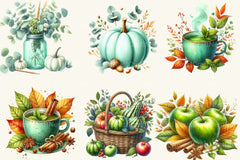 Mint Fresh Green Autumn Clipart Bundle - CraftNest - Digital Crafting and Art