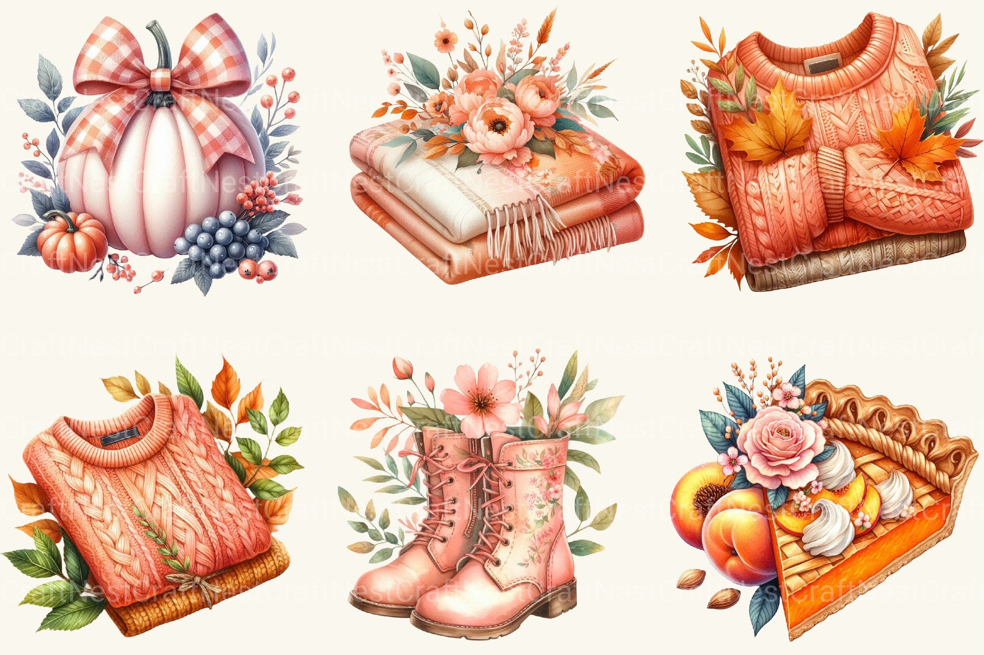Peach Colored Autumn Clipart Bundle 2 - CraftNest - Digital Crafting and Art