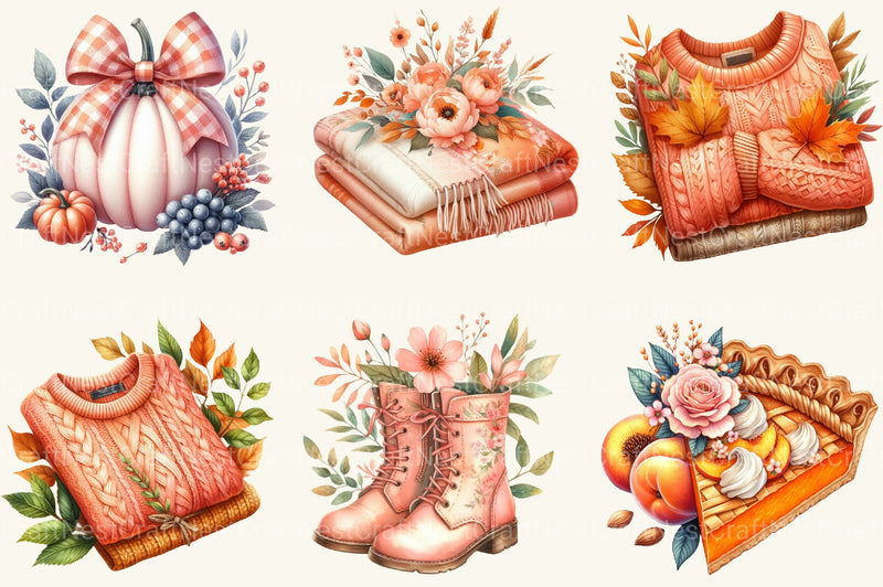 Peach Colored Autumn Clipart Bundle 2 - CraftNest - Digital Crafting and Art