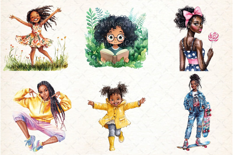 Cute Black Girl Clipart Bundle 99 - CraftNest - Digital Crafting and Art