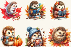 Cute Cartoon Autumn Hedgehogs Clipart Bundle - CraftNest - Digital Crafting and Art