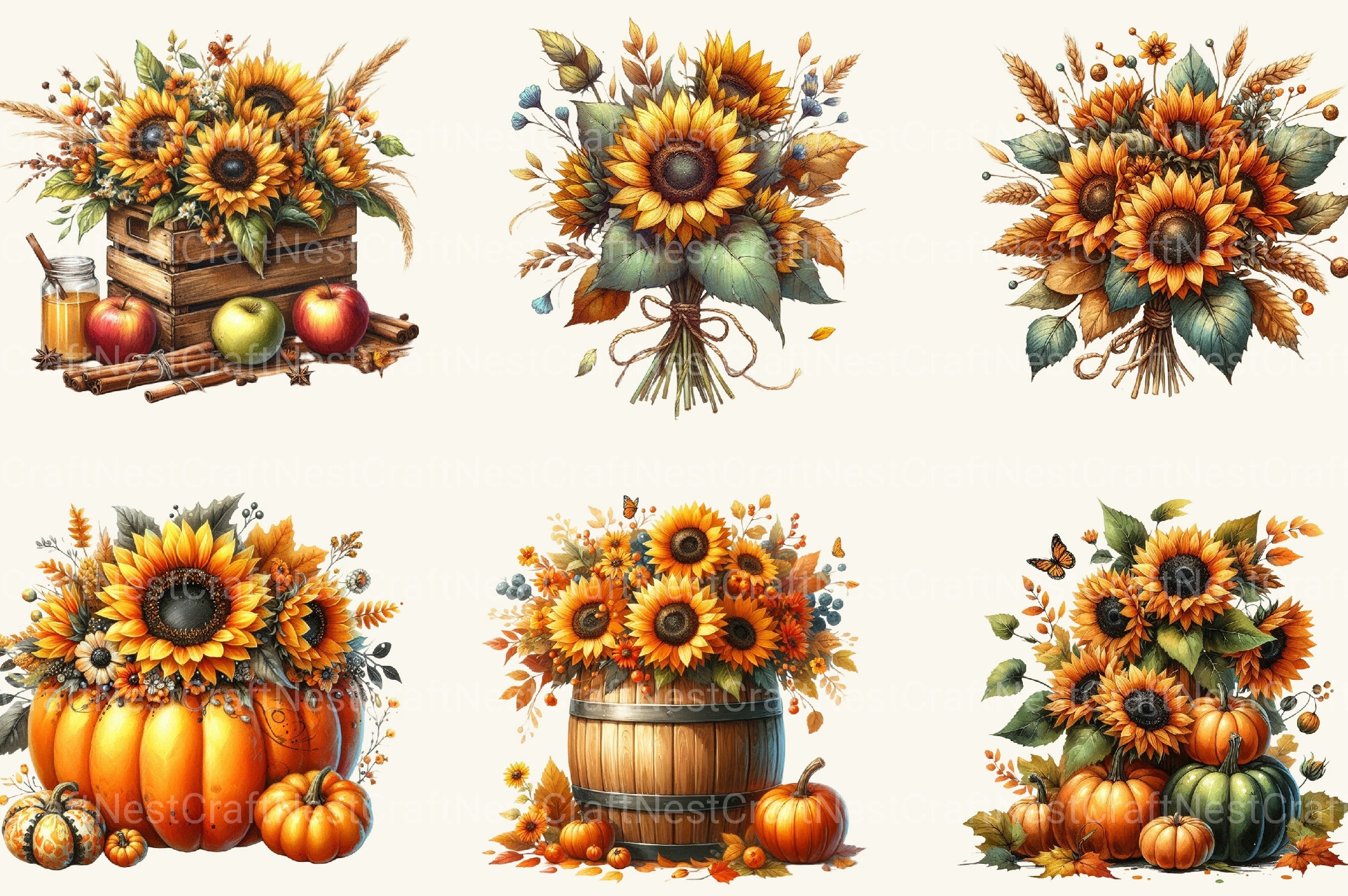 Vintage Sunflowers Autumn Clipart Bundle 2 - CraftNest - Digital Crafting and Art