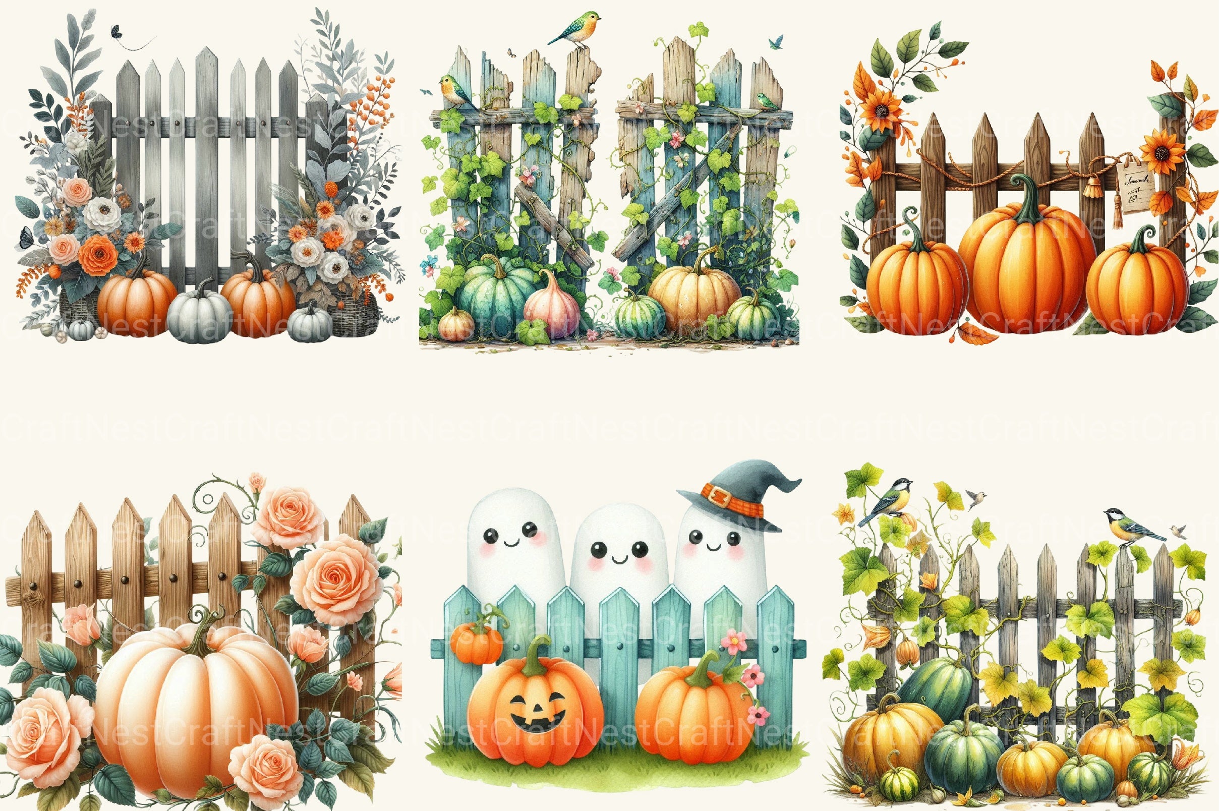 Fall Pumpkin Fence Clipart Bundle - CraftNest - Digital Crafting and Art