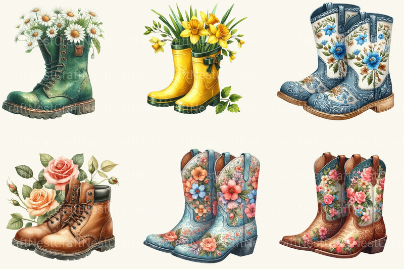 Floral Boots Clipart Bundle - CraftNest - Digital Crafting and Art